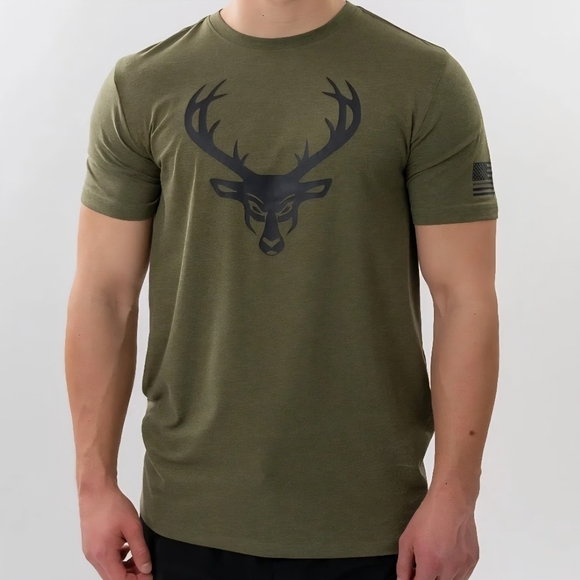 Bucked Up Other - Bucked Up Men's Olive Green Graphic Deer Print T-Shirt Military Edition Small